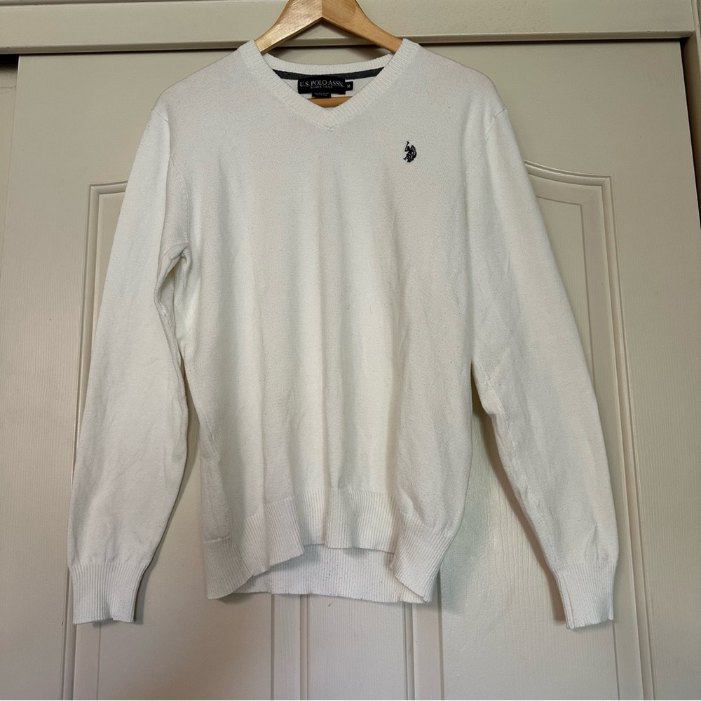 U.S. Polo Assn. White V-Neck Sweater Classic Knit